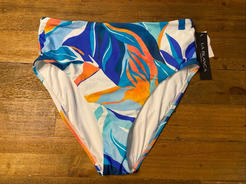 La Blanca 16 NWT high waist tummy control bikini bottoms swimwear blue white